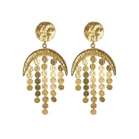 Hammered Coin Fringe Drop Earrings (316L Stainless Steel)