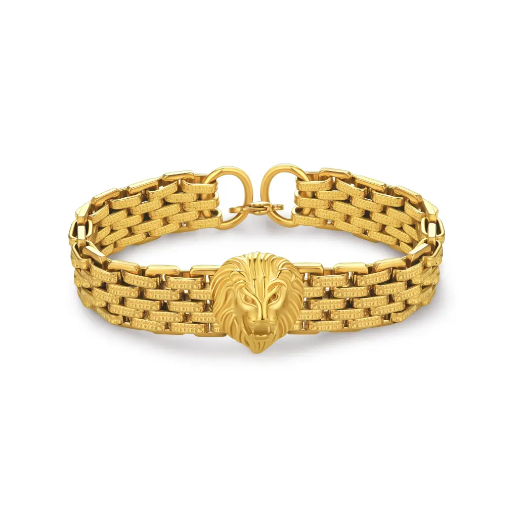 Lion Head Charm Textured Chain Bracelet (316L Stainless Steel)