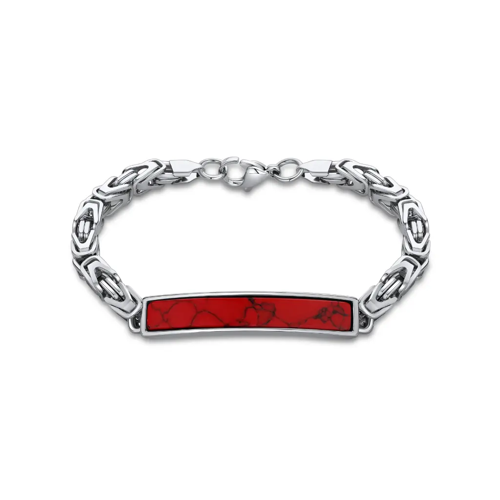 Red Agate Plate Rhodium- plated Braceletit
