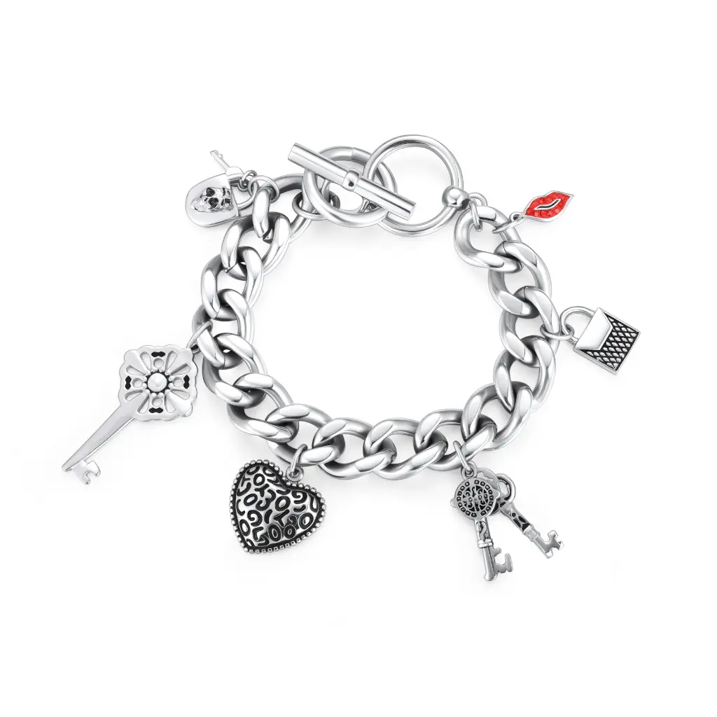Chunky Cuban Link Multi-Charm Toggle Bracelet (316L Stainless Steel)