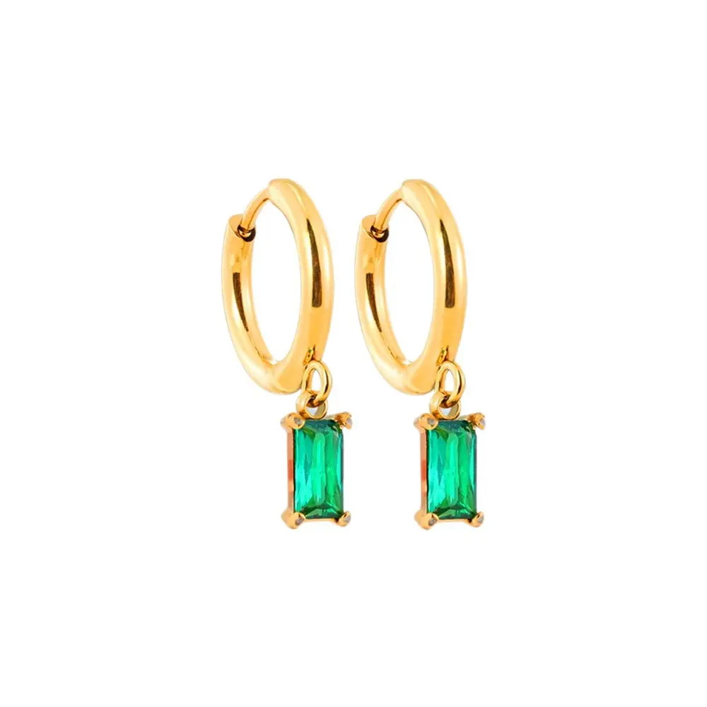 Baguette Emerald Drop Huggie Earrings (316L Stainless Steel)