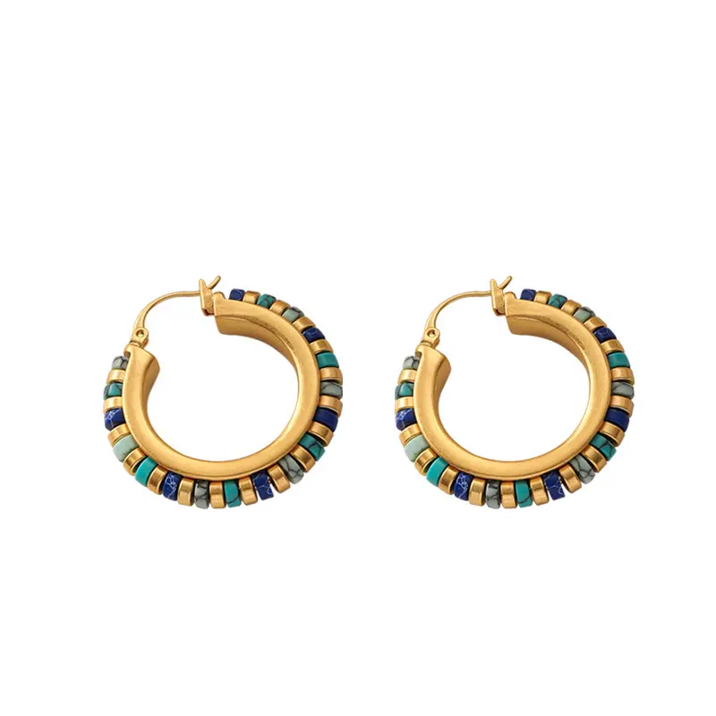 Multi-Stone Beaded Huggie Hoop Earrings (316L Stainless Steel)