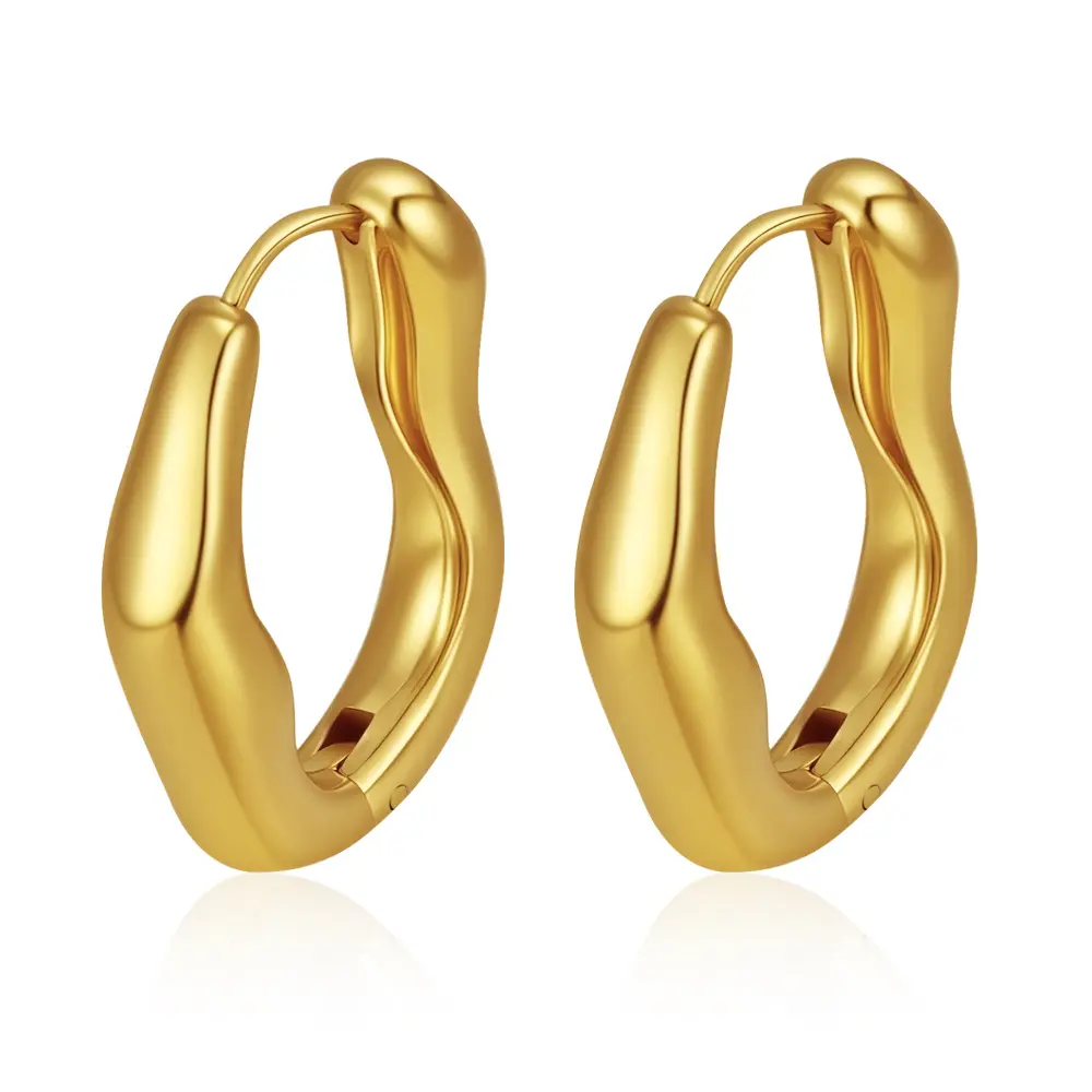 Organic Wavy Huggie Hoop Earrings (316L Stainless Steel)