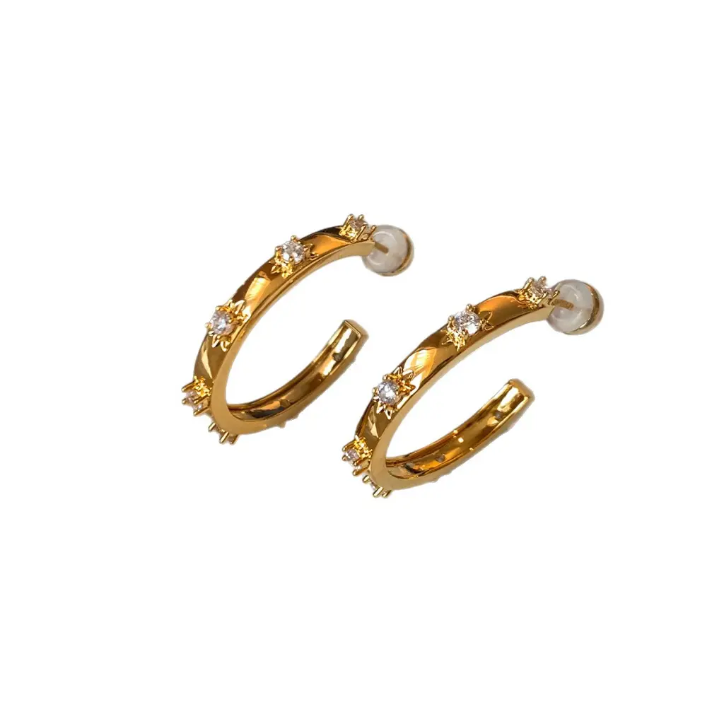 Star-Set CZ Open Hoop Earrings (316L Stainless Steel)