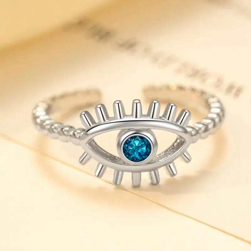 Evil Eye Beaded Open Cuff Ring (Brass)