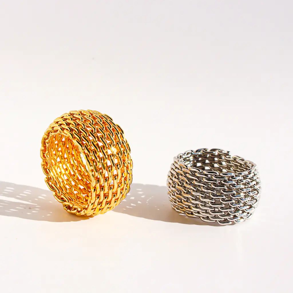 Mesh Chain Wide Band Ring (Brass)