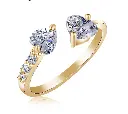 Double Heart CZ Open Cuff Ring (Brass)