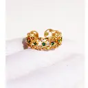 Lattice Emerald & CZ Open Cuff Ring (Brass)
