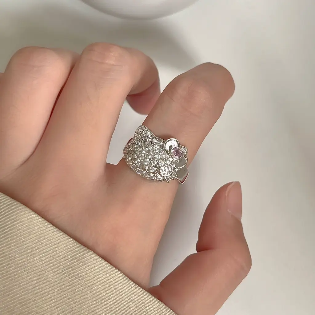 Hello Kitty Pave CZ Open Cuff Ring (Brass)
