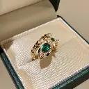 Emerald & CZ Snake Open Cuff Ring (Brass)