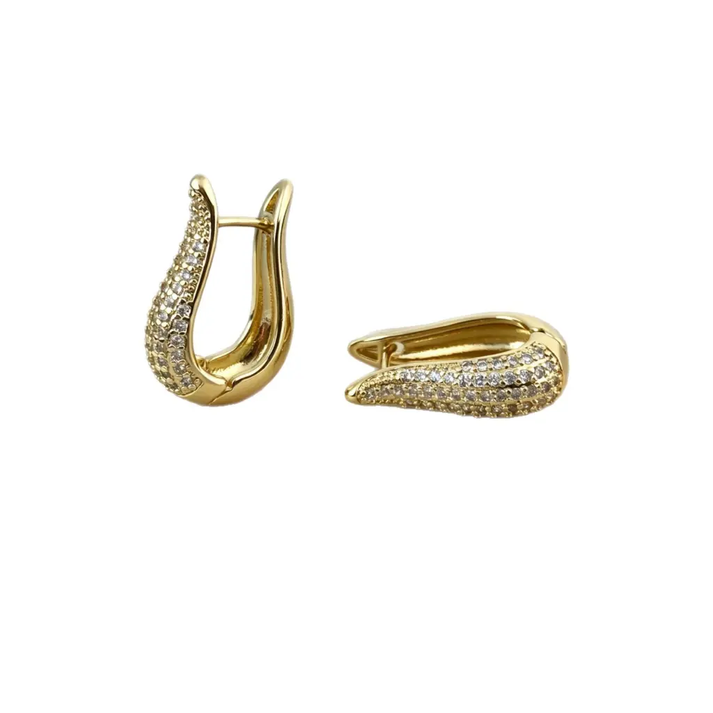 Teardrop Full Pave CZ Huggie Earrings (Brass)