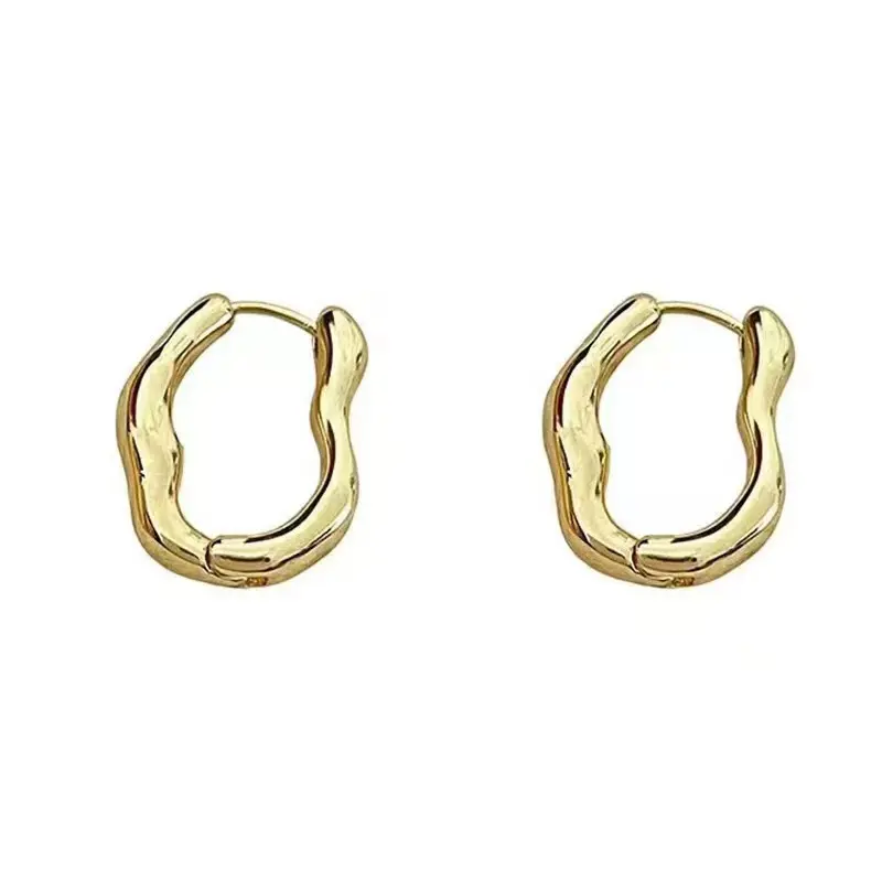 Irregular Wavy Organic Huggie Earrings (Brass)