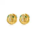 Snake Scale Emerald & White CZ Huggie Earrings (Brass)