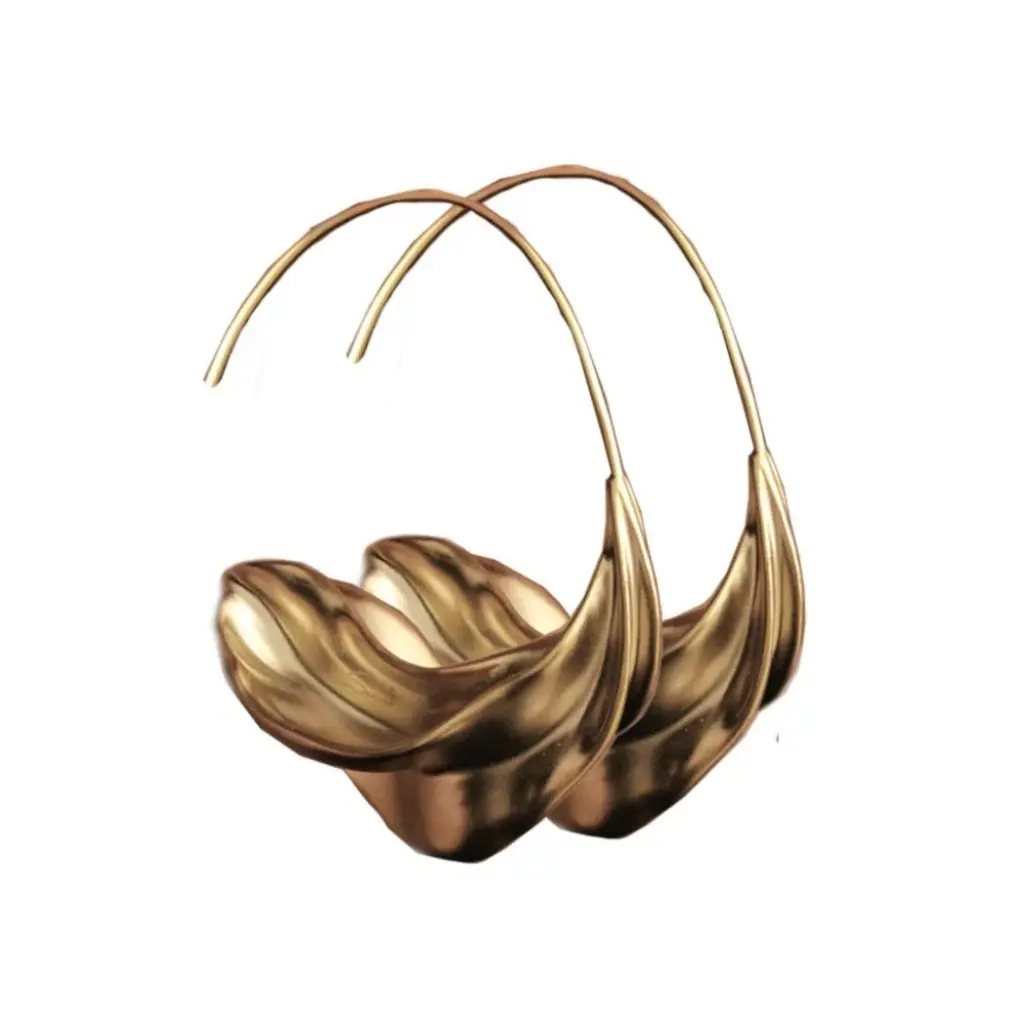 Abstract Curved Fold Metal Hook Earrings (Brass)