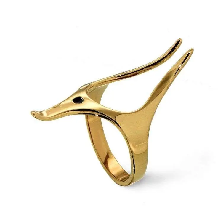 Antelope Head Black Nano Stone Ring (316L Stainless Steel)