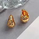 Teardrop Starburst CZ Chunky Huggie Earrings (Brass)