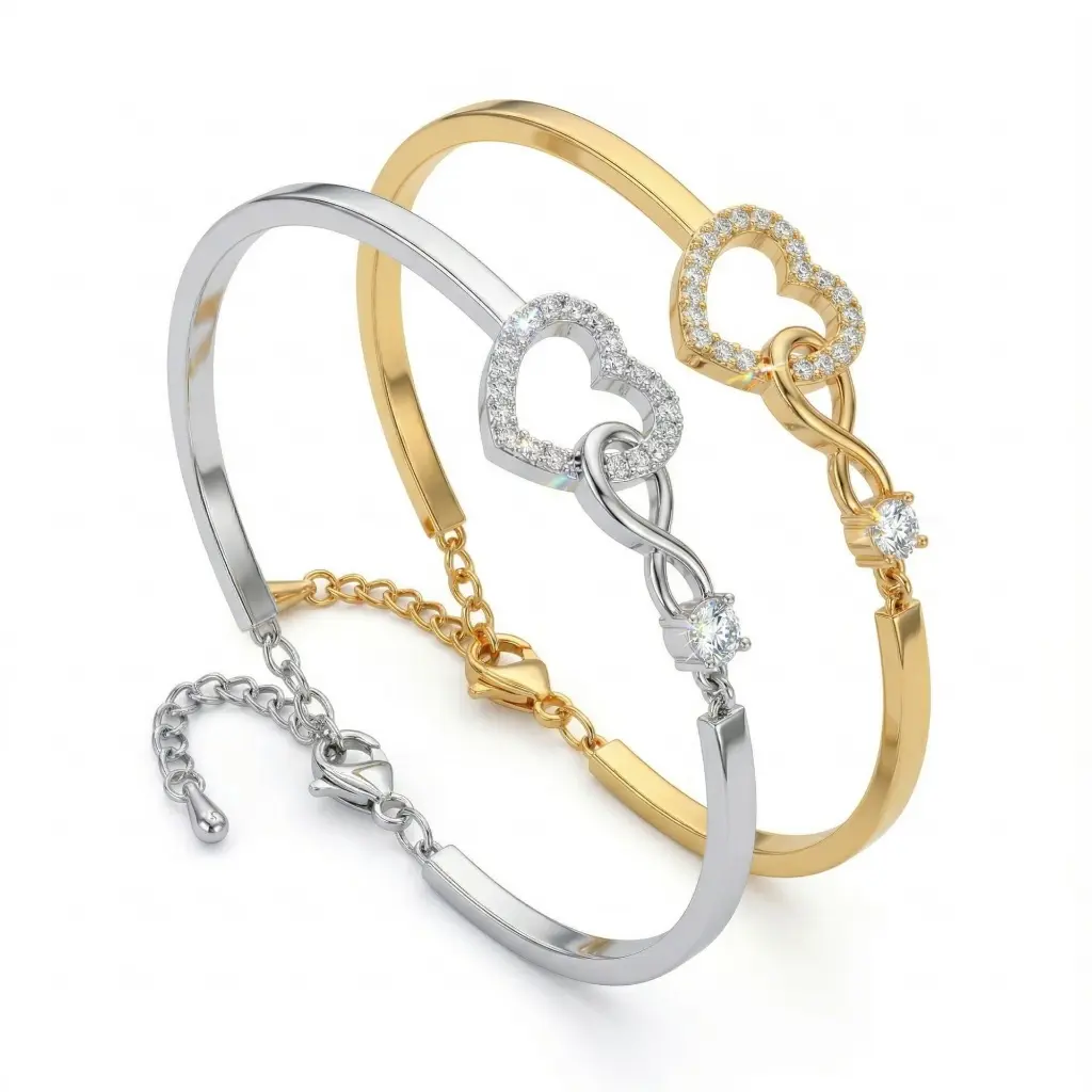 Infinity Heart CZ Adjustable Bangle (Brass)
