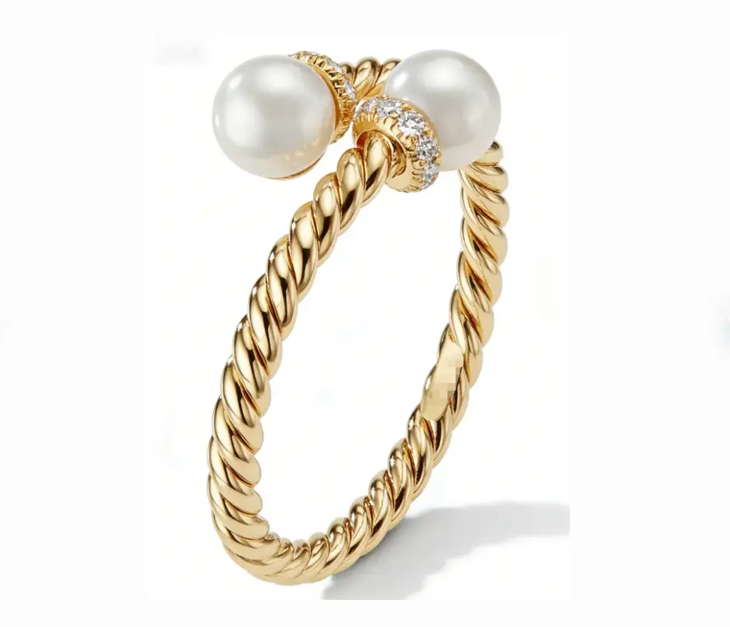 Twisted Pearl & Pavé CZ Open Cuff Ring (316L Stainless Steel)