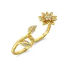 Bamboo & Lotus Pavé CZ Open Adjustable Ring (925 Sterling Silver Base 18K Gold Plated)