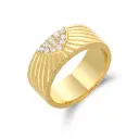 Ribbed Fluted Pave Clear CZ Wide Signet Ring (925 Sterling Silver Base 18K Gold Plated)