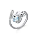 Skull & Electric Guitar Open Band Ring with Rectangle Light‑Blue CZ (925 Sterling Silver Base Rhodium Plated)