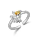 3D Goldfish Open Band Ring with Pear‑Cut Yellow CZ (925 Sterling Silver Base Rhodium Plated)