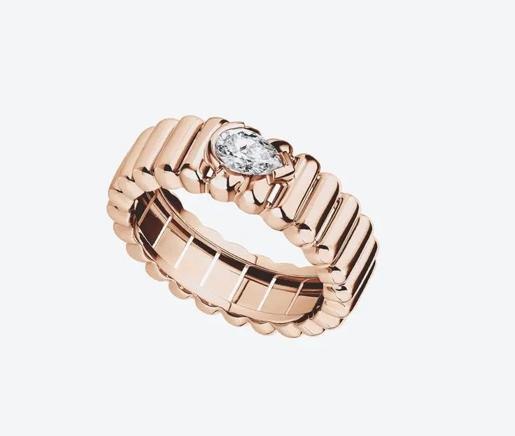 Ribbed Link Pear CZ Ring (316L Stainless Steel)