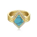 Rhombus Turquoise Stackable 3‑In‑1 Ring Set (925 Sterling Silver Base 18K Gold Plated)
