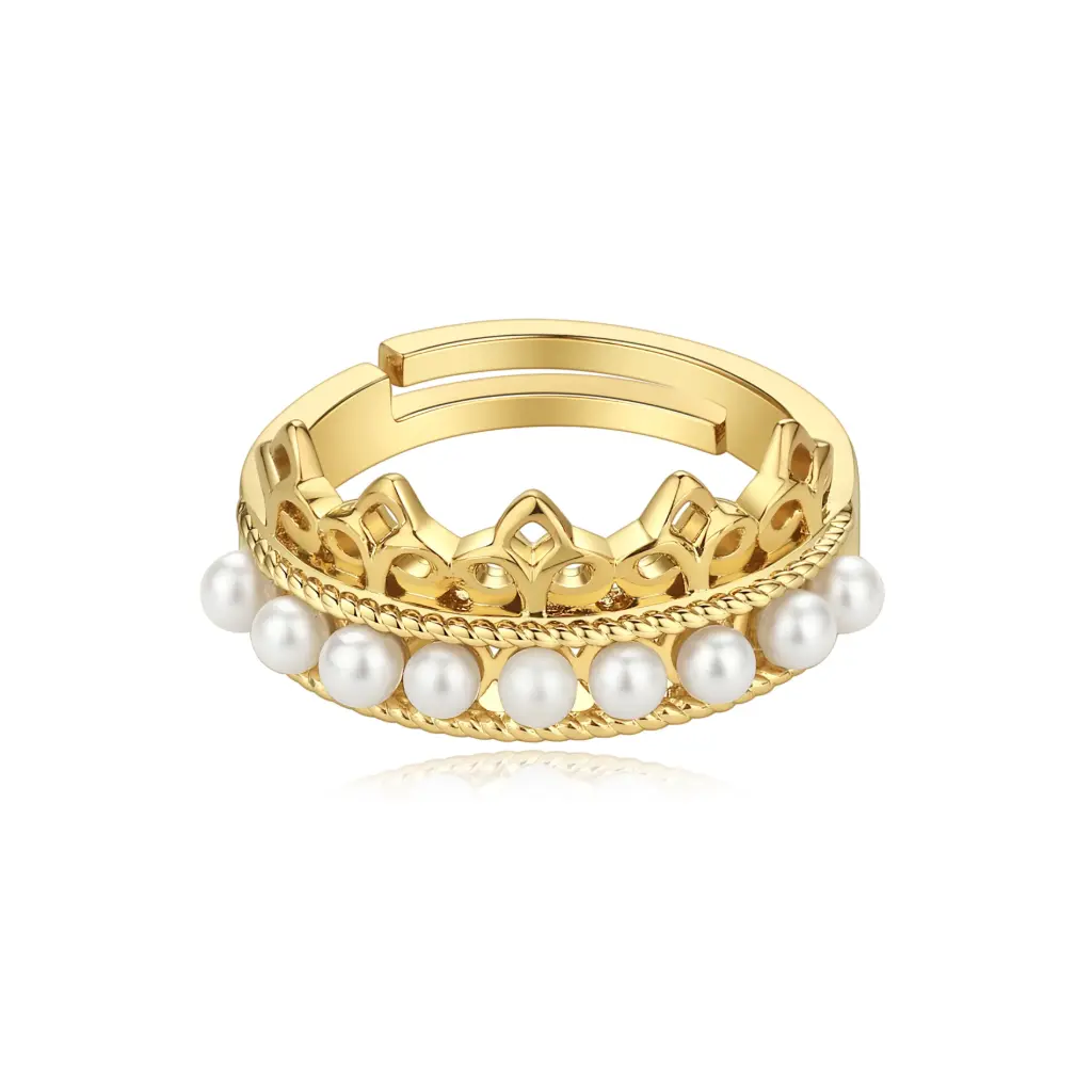 Crown‑Style Multi‑Pearl Twisted Rope Open Ring (925 Sterling Silver Base 18K Gold Plated)