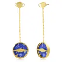 Celestial Planet Lapis Lazuli Long Drop Stud Earrings (925 Sterling Silver Base 18K Gold Plated)