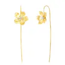 Brushed Flower Silver‑Tone Stamen Threader Drop Earrings (925 Sterling Silver Base 18K Gold Plated)