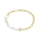 Baroque Pearl Paperclip Chain Toggle Bracelet (925 Sterling Silver Base 18K Gold Plated)