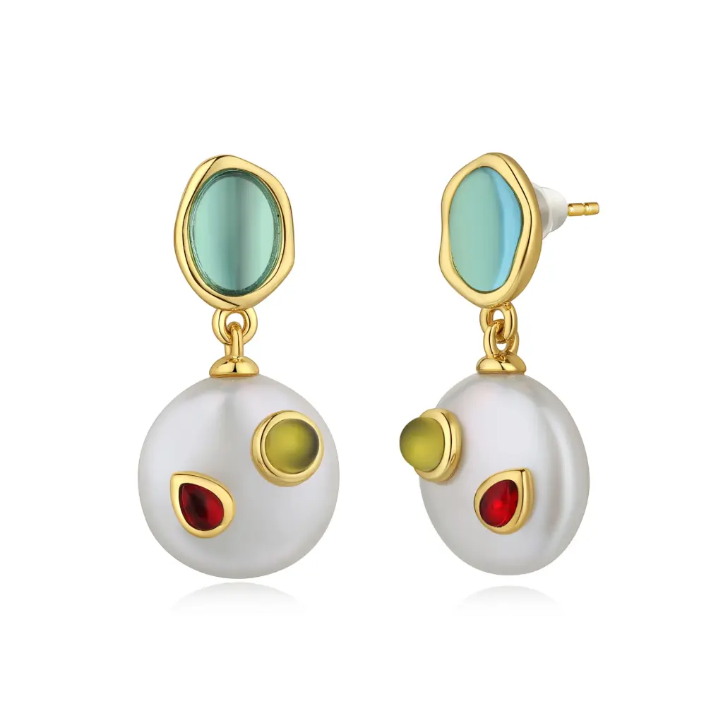 Multi-Color Gemstone Resin Drop Earrings (Brass Base 18K Gold Plated)