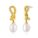 Twist Knot Teardrop Pearl Drop Earrings (Brass Base 18K Gold Plated)