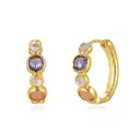 Multi-Color Bezel Set Oval Hoop Earrings (Brass Base 18K Gold Plated)