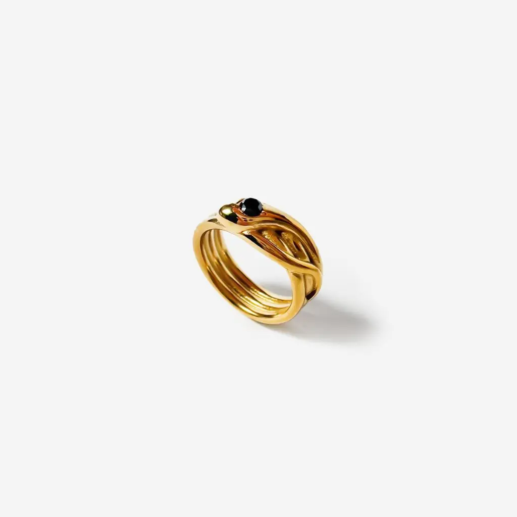 Multi-Band Snake Head Black Nano Stone Ring (316L Stainless Steel)