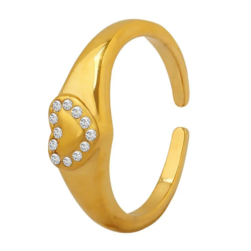 Pavé Heart Open Cuff Ring (316L Stainless Steel)