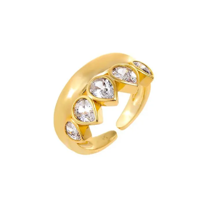 Teardrop CZ Claw Open Cuff Ring (316L Stainless Steel)