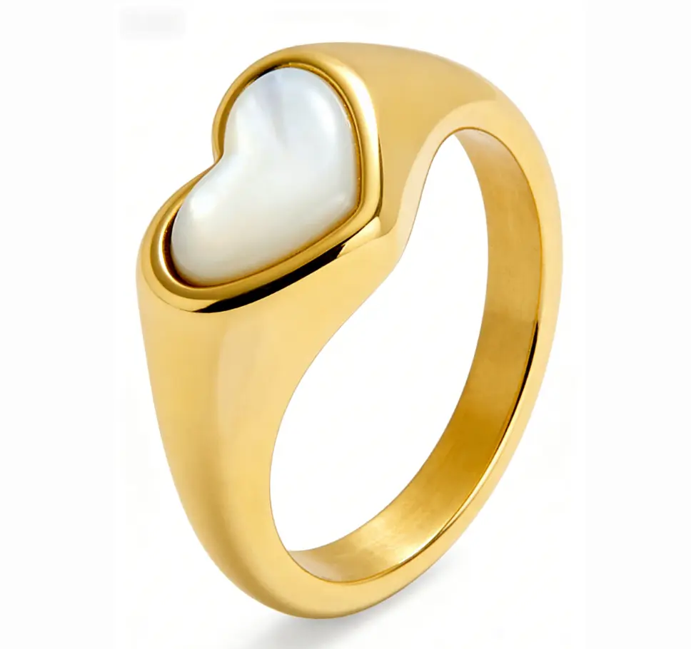 Mother of Pearl Heart Signet Ring (316L Stainless Steel)