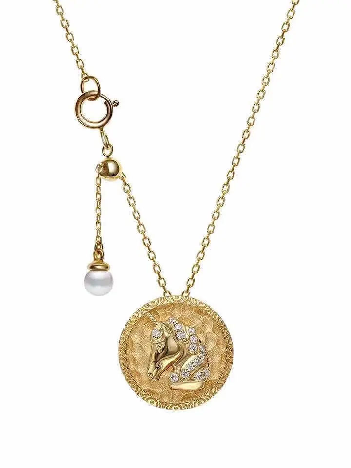 Unicorn Medallion Pearl Adjustable Necklace (316L Stainless Steel)