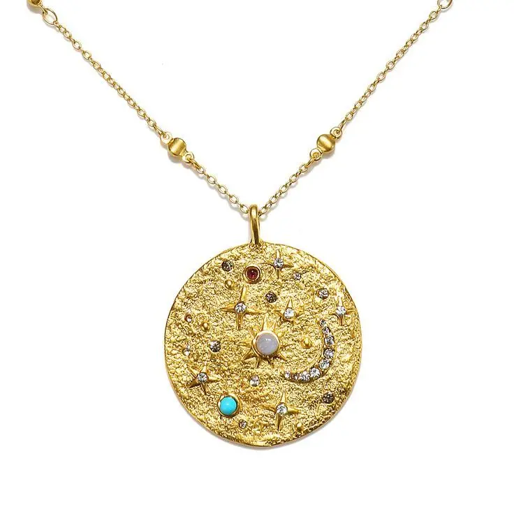 Celestial Galaxy Medallion Multi-Stone Necklace (316L Stainless Steel)