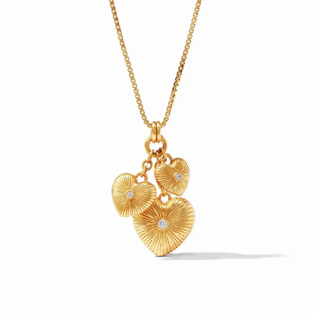 Fluted Heart Cluster CZ Necklace (316L Stainless Steel)