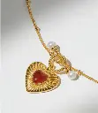 Vintage Heart Carnelian Pearl Toggle Necklace (316L Stainless Steel)